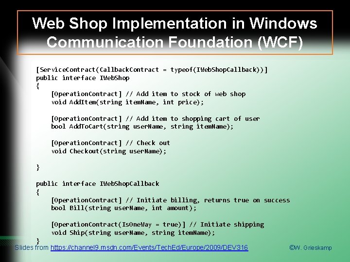 Web Shop Implementation in Windows Communication Foundation (WCF) [Service. Contract(Callback. Contract = typeof(IWeb. Shop.