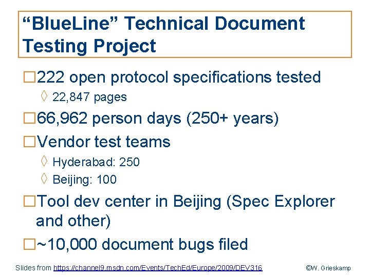 “Blue. Line” Technical Document Testing Project □ 222 open protocol specifications tested ◊ 22,