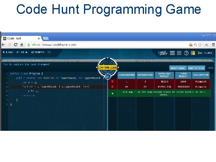 Code Hunt Programming Game 