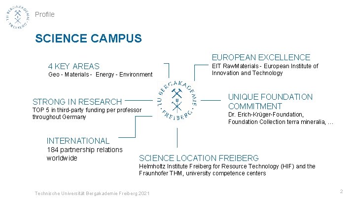 Profile SCIENCE CAMPUS EUROPEAN EXCELLENCE 4 KEY AREAS Geo - Materials - Energy -