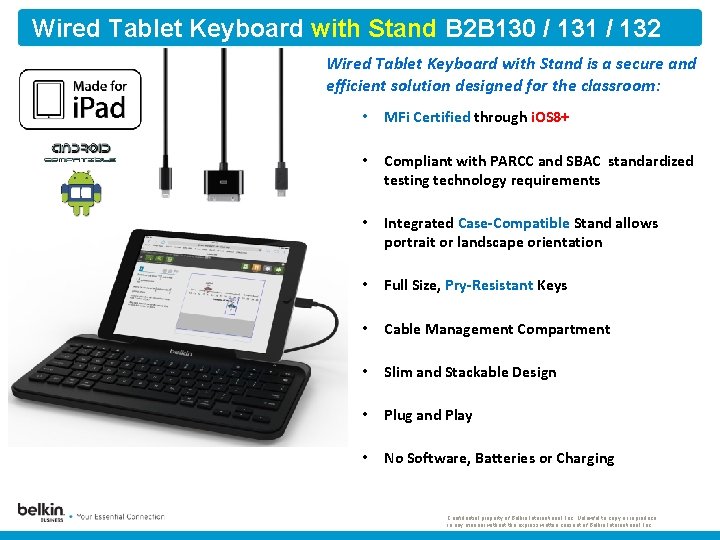 Wired Tablet Keyboard with Stand B 2 B 130 / 131 / 132 Wired