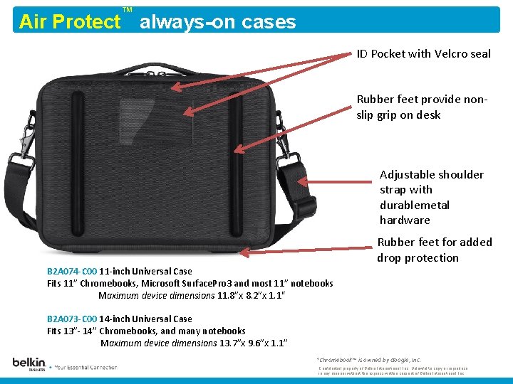 ™ Air Protect always-on cases ID Pocket with Velcro seal Rubber feet provide nonslip