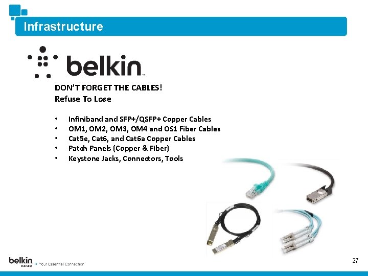 Infrastructure DON’T FORGET THE CABLES! Refuse To Lose • • • Infiniband SFP+/QSFP+ Copper