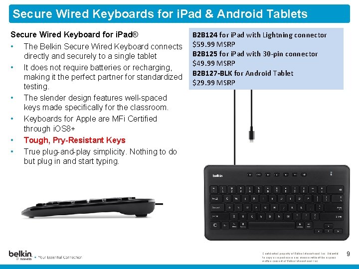 Secure Wired Keyboards for i. Pad & Android Tablets Secure Wired Keyboard for i.