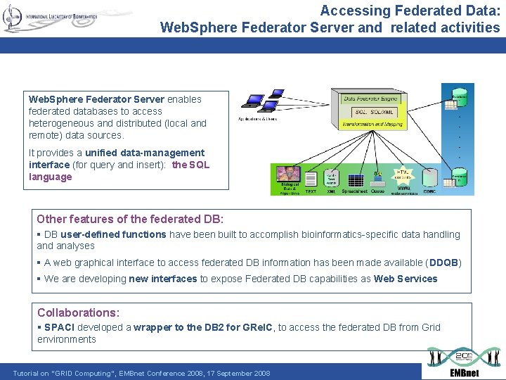Accessing Federated Data: Web. Sphere Federator Server and related activities Web. Sphere Federator Server
