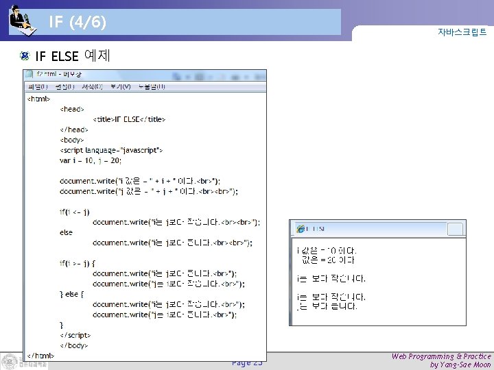 IF (4/6) 자바스크립트 IF ELSE 예제 Page 25 Web Programming & Practice by Yang-Sae