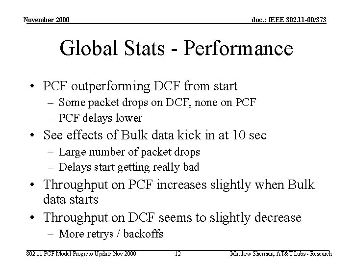 November 2000 doc. : IEEE 802. 11 -00/373 Global Stats - Performance • PCF