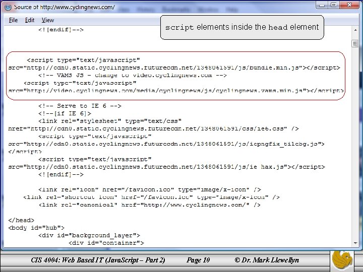 script elements inside the head element CIS 4004: Web Based IT (Java. Script –