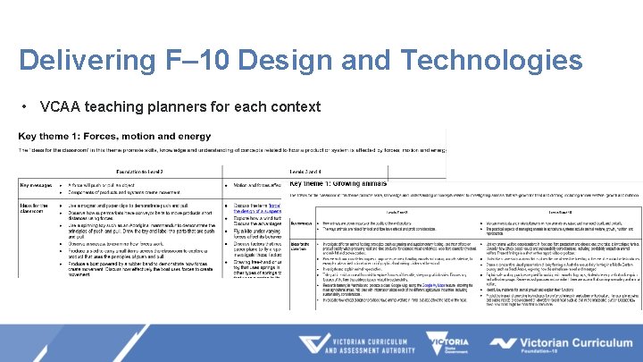Delivering F– 10 Design and Technologies • VCAA teaching planners for each context 