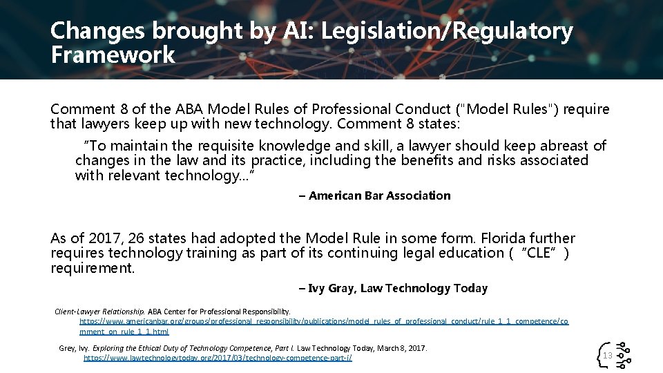 Changes brought by AI: Legislation/Regulatory Framework Comment 8 of the ABA Model Rules of
