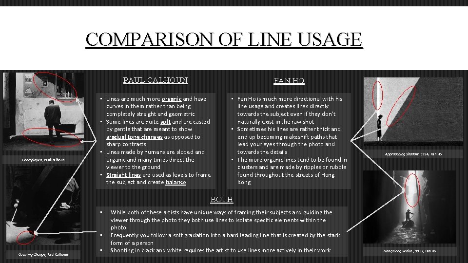 COMPARISON OF LINE USAGE Unemployed, Paul Calhoun PAUL CALHOUN FAN HO • Lines are
