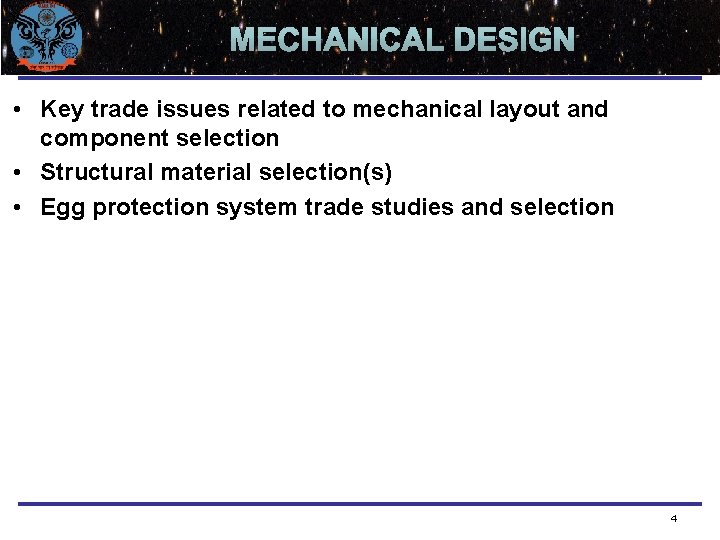 Team Logo Here (If You Want) • Key trade issues related to mechanical layout