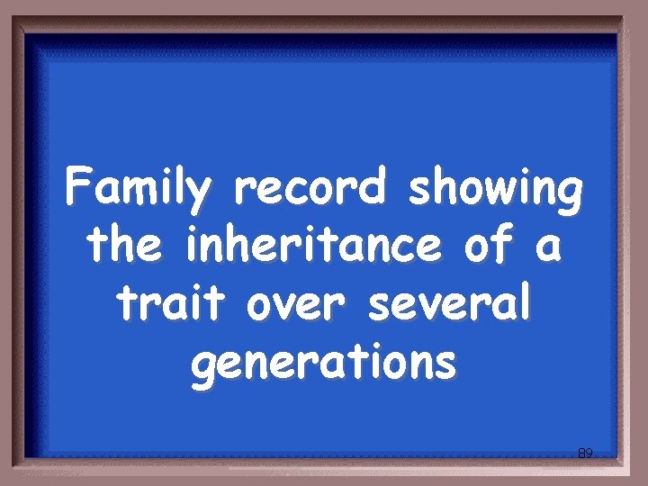 Family record showing the inheritance of a trait over several generations 89 