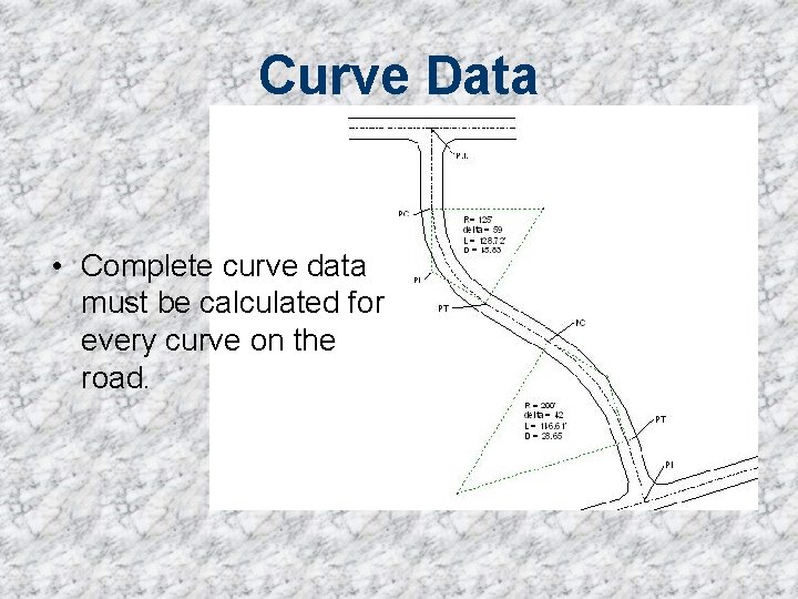 Curve Data • Complete curve data must be calculated for every curve on the