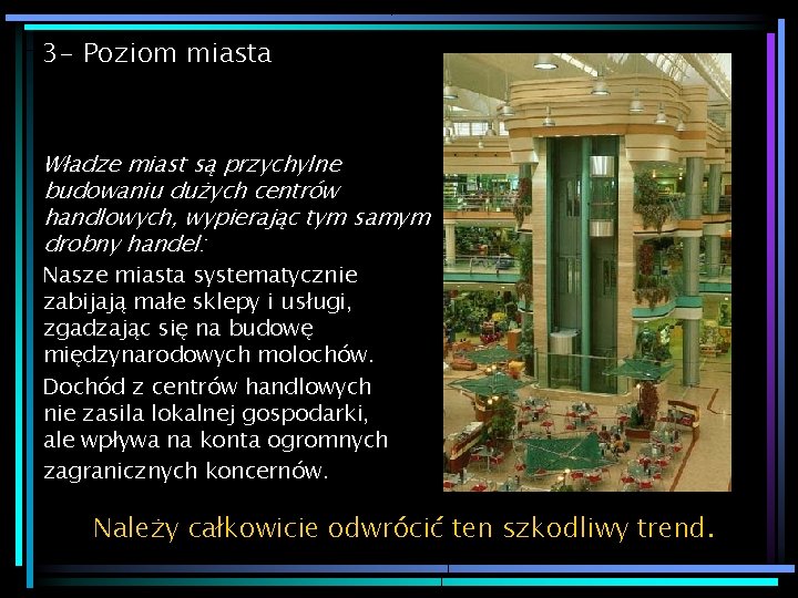 3 - Poziom miasta Władze miast są przychylne budowaniu dużych centrów handlowych, wypierając tym