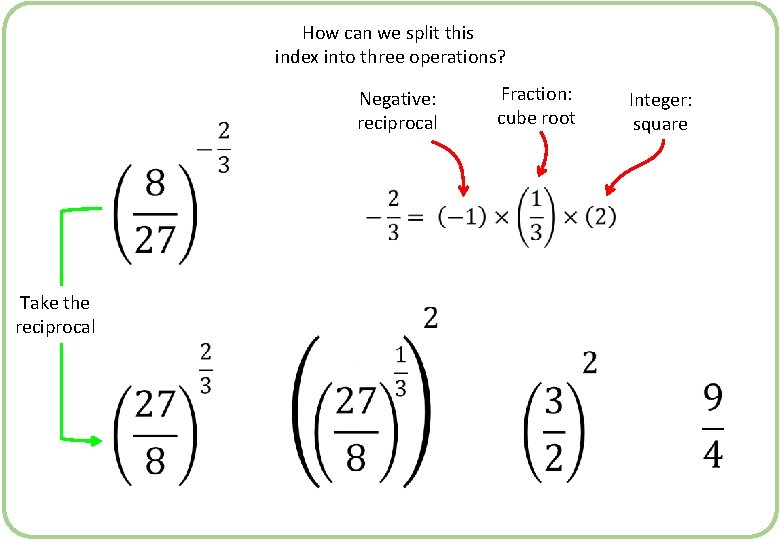 How can we split this index into three operations? Negative: reciprocal Take the reciprocal