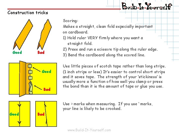 Construction tricks Good Bad Scoring: Makes a straight, clean fold especially important on cardboard.