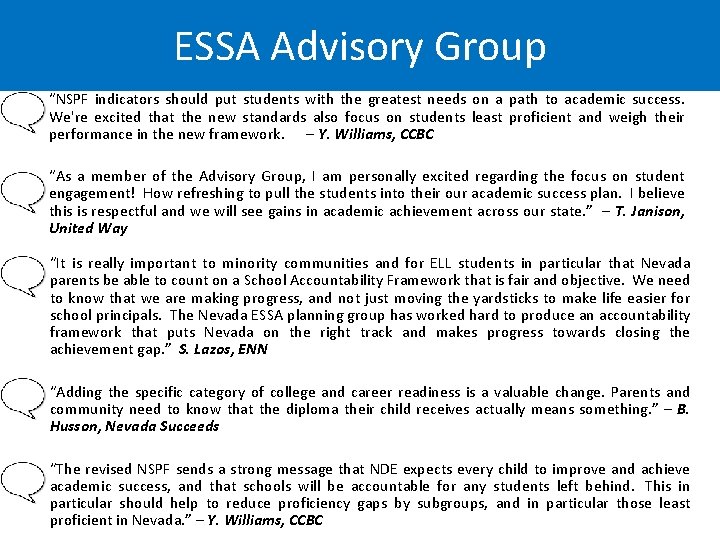 ESSA Advisory Group “NSPF indicators should put students with the greatest needs on a