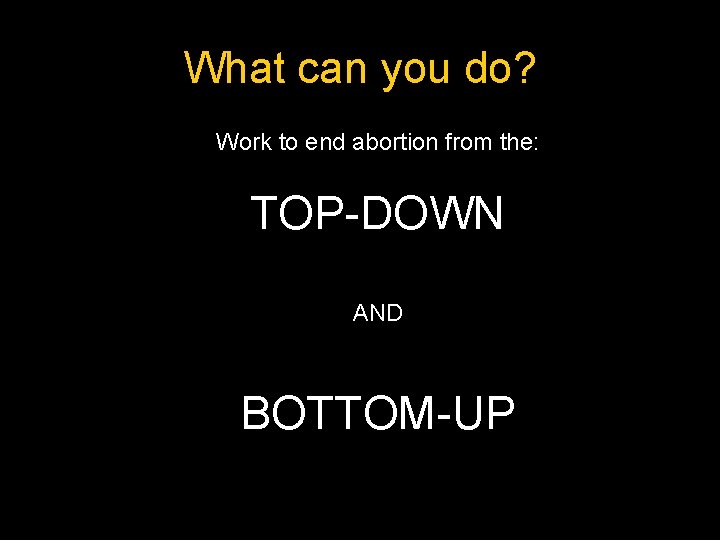 What can you do? Work to end abortion from the: TOP-DOWN AND BOTTOM-UP 