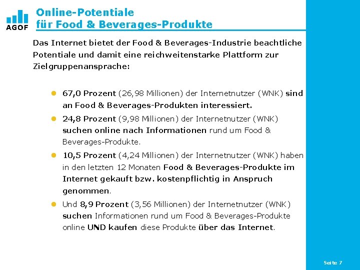 Online-Potentiale für Food & Beverages-Produkte Das Internet bietet der Food & Beverages-Industrie beachtliche Potentiale