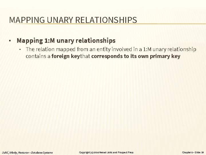 MAPPING UNARY RELATIONSHIPS ▪ Mapping 1: M unary relationships • The relation mapped from