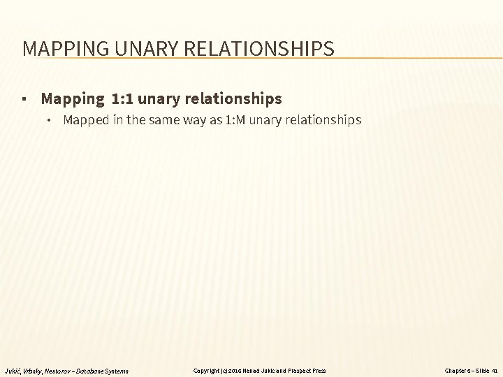 MAPPING UNARY RELATIONSHIPS ▪ Mapping 1: 1 unary relationships • Mapped in the same