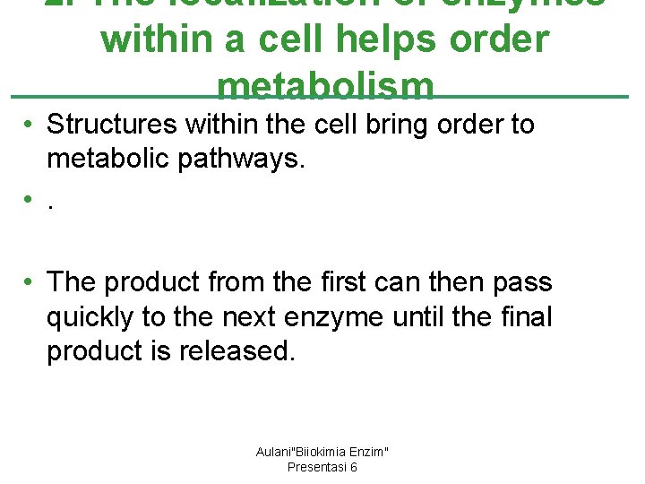 2. The localization of enzymes within a cell helps order metabolism • Structures within