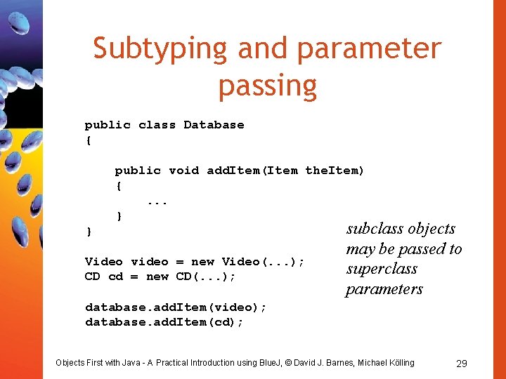 Subtyping and parameter passing public class Database { public void add. Item(Item the. Item)