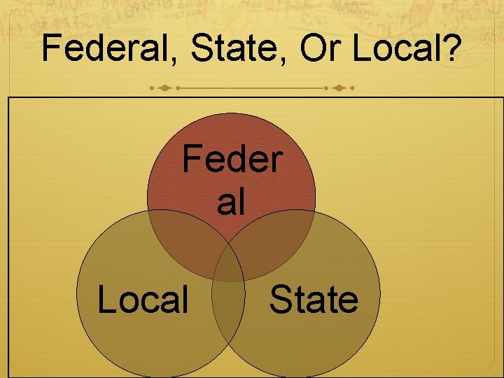 Federal, State, Or Local? Feder al Local State 