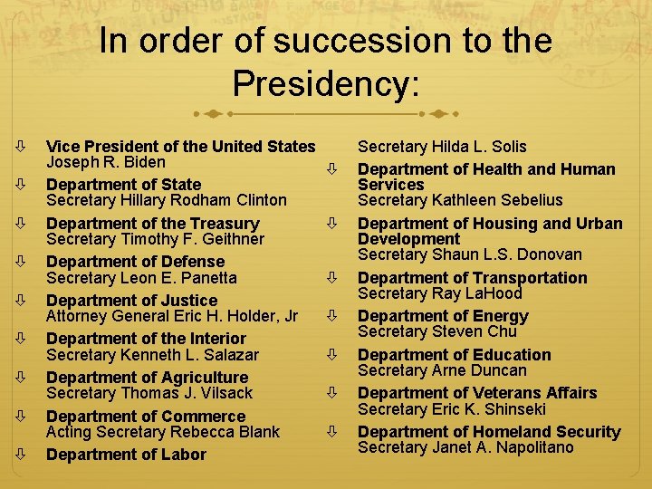 In order of succession to the Presidency: Vice President of the United States Joseph