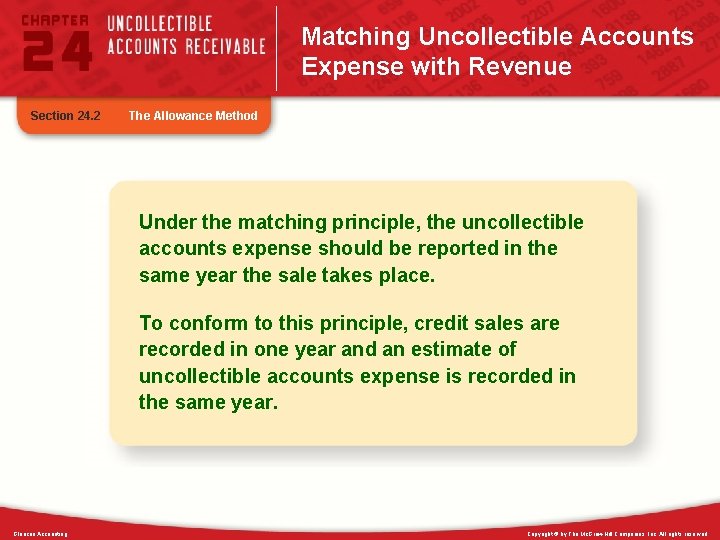 Matching Uncollectible Accounts Expense with Revenue Section 24. 2 The Allowance Method Under the