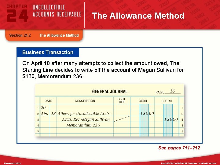 The Allowance Method Section 24. 2 The Allowance Method Business Transaction On April 18