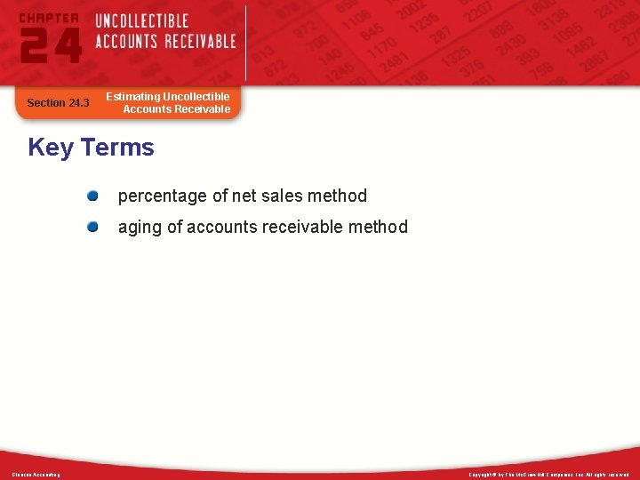 Section 24. 3 Estimating Uncollectible Accounts Receivable Key Terms percentage of net sales method