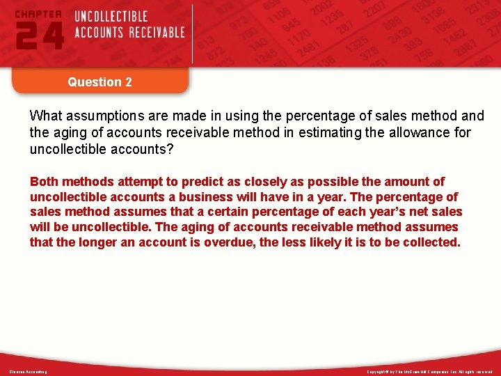 Question 2 What assumptions are made in using the percentage of sales method and
