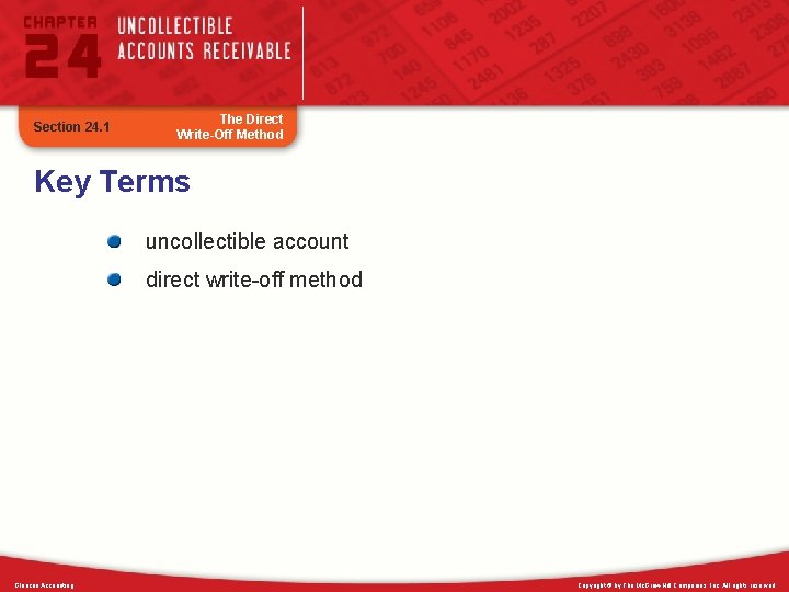 Section 24. 1 The Direct Write-Off Method Key Terms uncollectible account direct write-off method