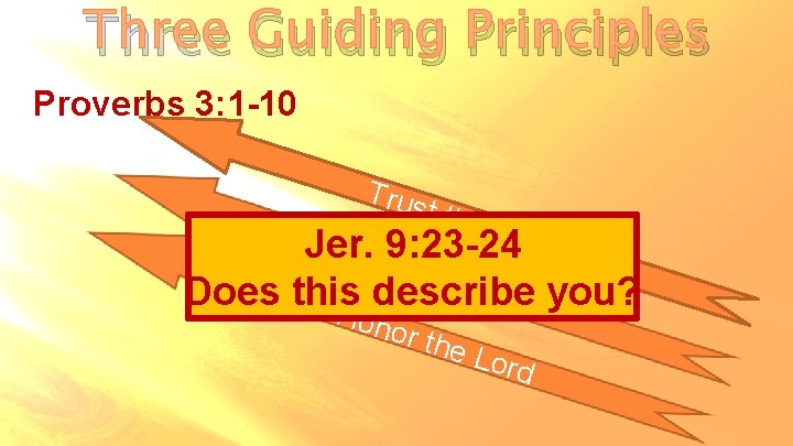 Three Guiding Principles Proverbs 3: 1 -10 Does Trus t the Lord Jer. Fe