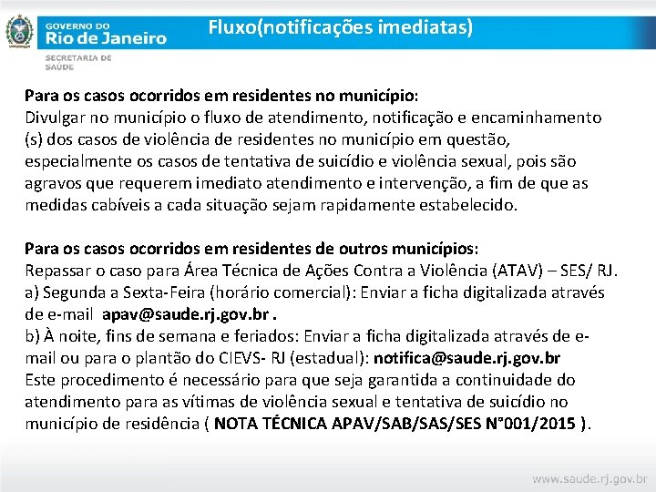 Fluxo(notificações imediatas) Para os casos ocorridos em residentes no município: Divulgar no município o