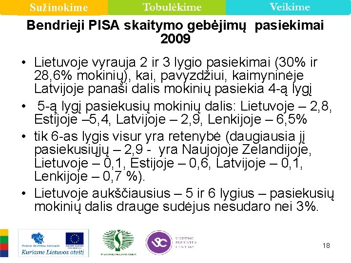 Sužinokime Bendrieji PISA skaitymo gebėjimų pasiekimai 2009 • Lietuvoje vyrauja 2 ir 3 lygio