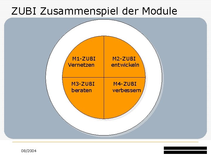 ZUBI Zusammenspiel der Module 08/2004 M 1 -ZUBI Vernetzen M 2 -ZUBI entwickeln M