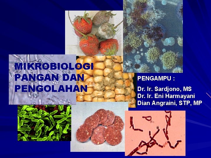 MIKROBIOLOGI PANGAN DAN PENGOLAHAN PENGAMPU : Dr. Ir. Sardjono, MS Dr. Ir. Eni Harmayani