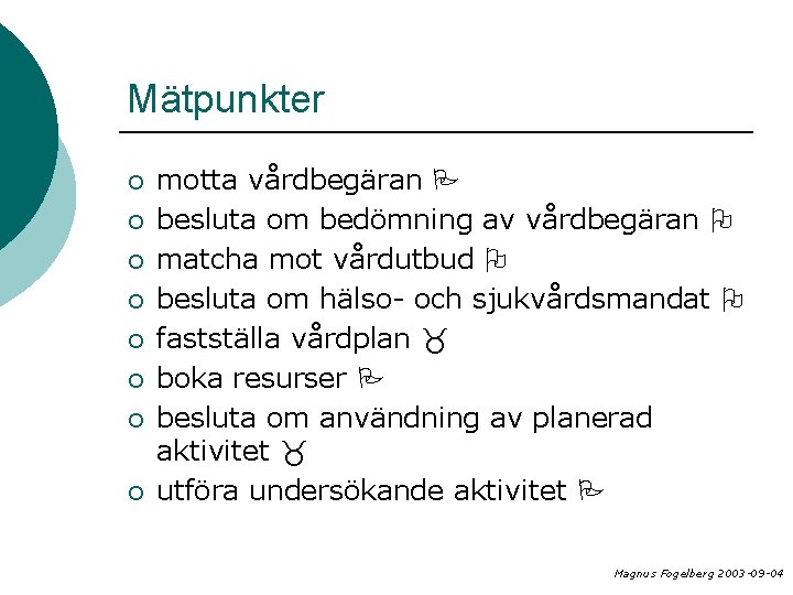 Mätpunkter ¡ ¡ ¡ ¡ motta vårdbegäran besluta om bedömning av vårdbegäran matcha mot