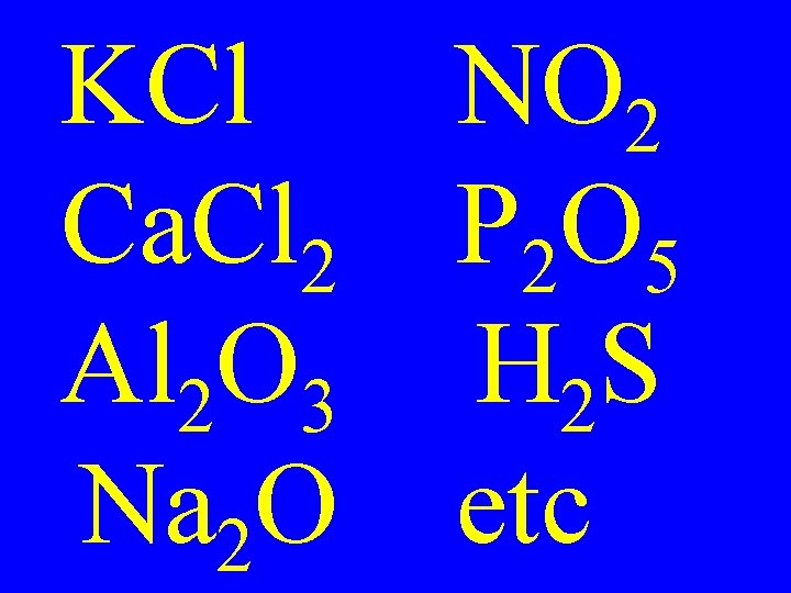 KCl Ca. Cl 2 Al 2 O 3 Na 2 O NO 2 P