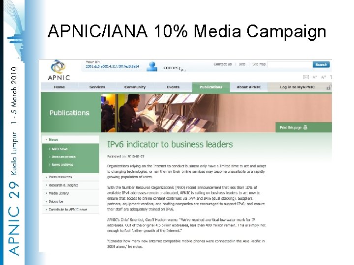 APNIC/IANA 10% Media Campaign 