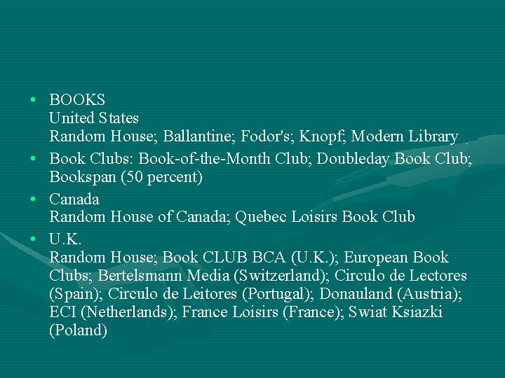  • BOOKS United States Random House; Ballantine; Fodor's; Knopf; Modern Library • Book
