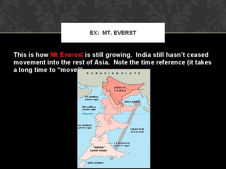 EX: MT. EVERST This is how Mt Everest is still growing. India still hasn’t