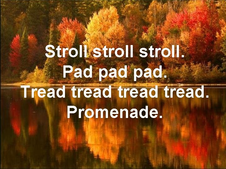 Stroll stroll. Pad pad. Tread tread. Promenade. 