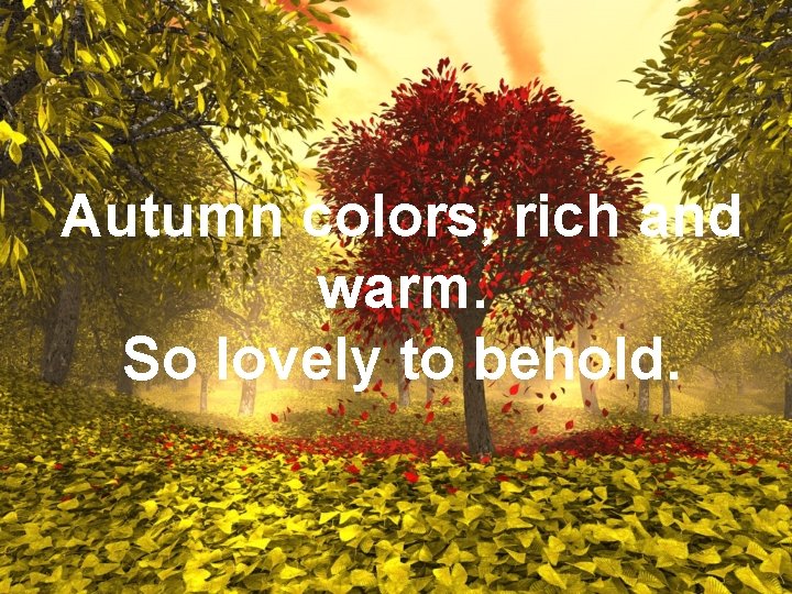 Autumn colors, rich and warm. So lovely to behold. 