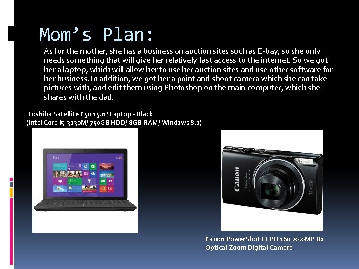 Mom’s Plan: As for the mother, she has a business on auction sites such