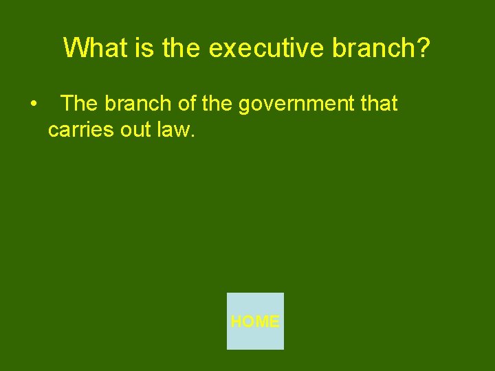 What is the executive branch? • The branch of the government that carries out