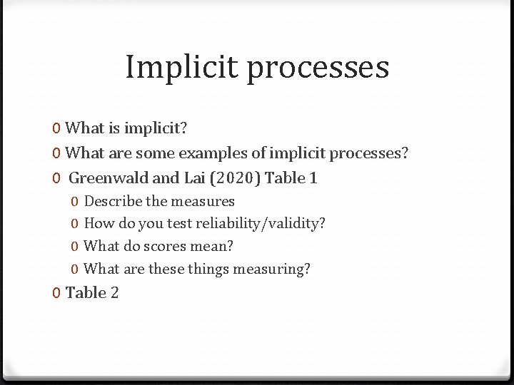 Implicit processes 0 What is implicit? 0 What are some examples of implicit processes?
